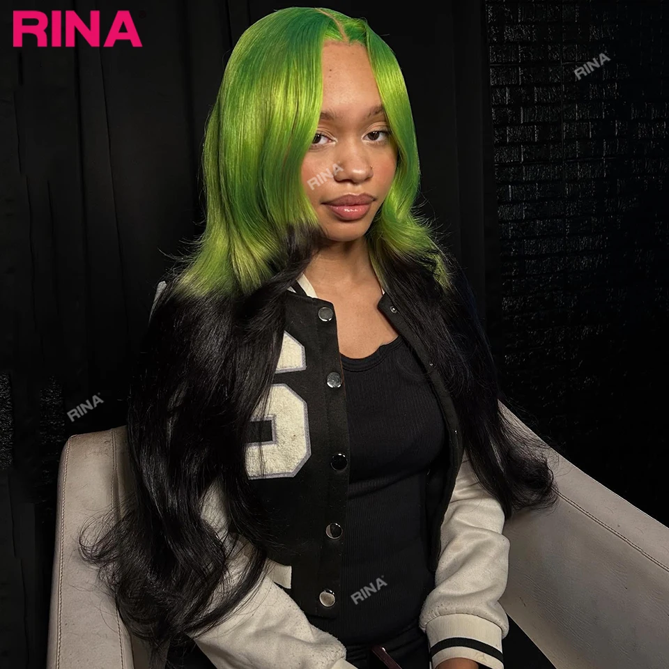 

Green With Black Wigs Human Hair 13x4 13x6 Lace Frontal Colored Human Hair Wig HD Transparent Lace Front Wigs For Women