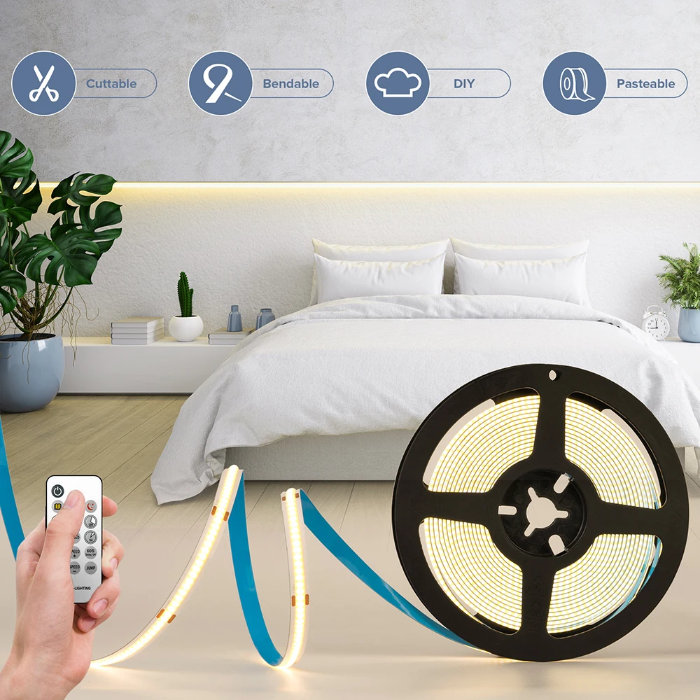 FCOB Led Strip Kit Bluetooth Wifi Tuya APP Dimmable High Density FOB COB Leds Light Strip Bedroom Warm Nature Cool White DC24V