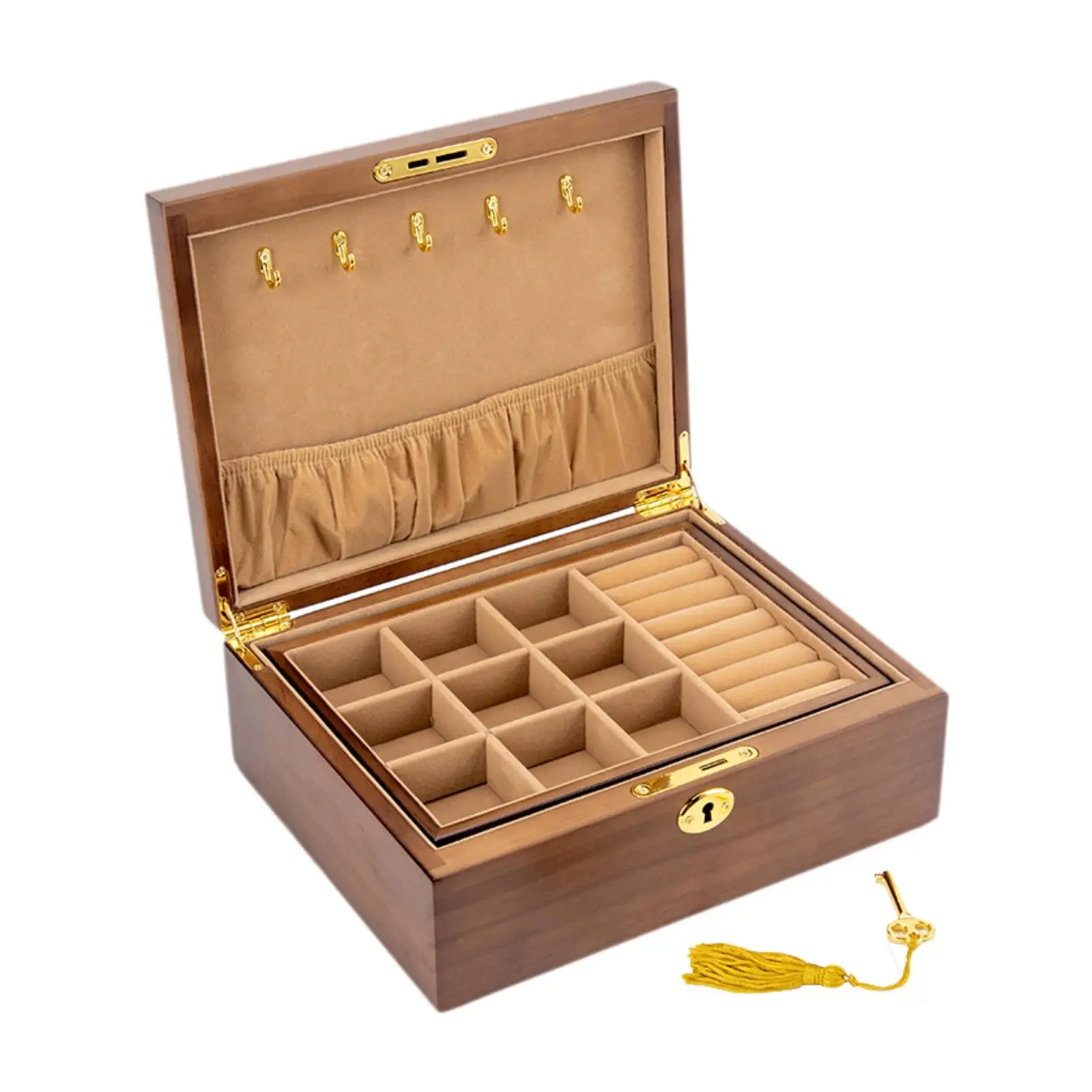 

Деревянная шкатулка для драгоценностей с замком и ключом, шкатулка для безделушек для ожерелья, браслетов, колец, стиль A