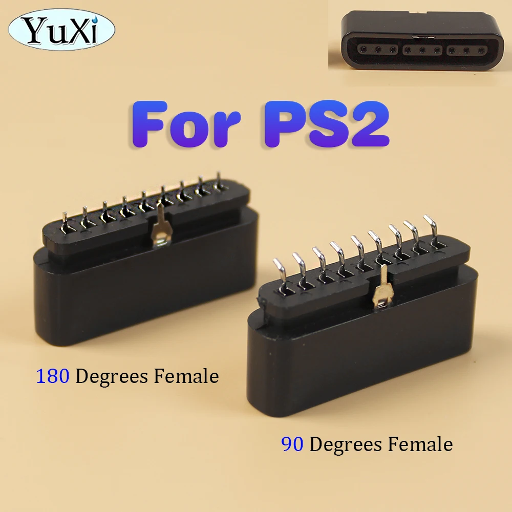 1 Pieces For PS2 9 Pin Interface Female Socket 90 180 Degrees Slot Connector For PlayStation 2 Game Controller Replacement Part