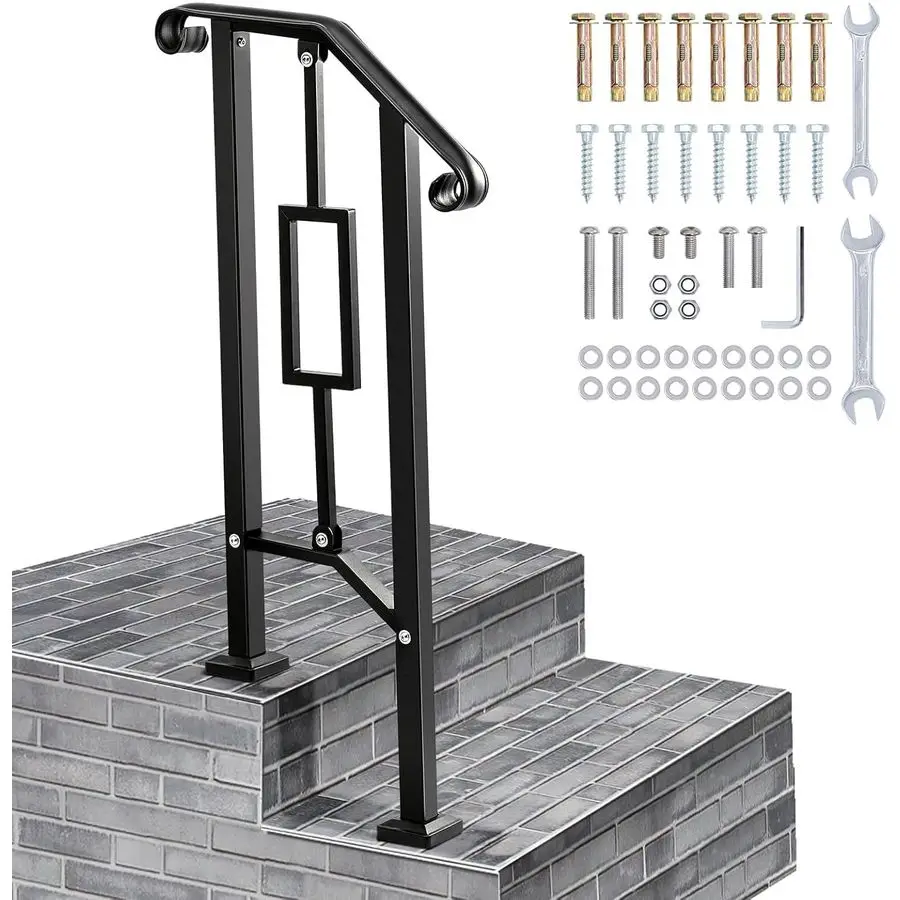 

Handrails for Outdoor Steps, Heavy Duty Double Post Railing Fits 12 Steps with Installation Kit, Mattle Iron Handrail for Concre