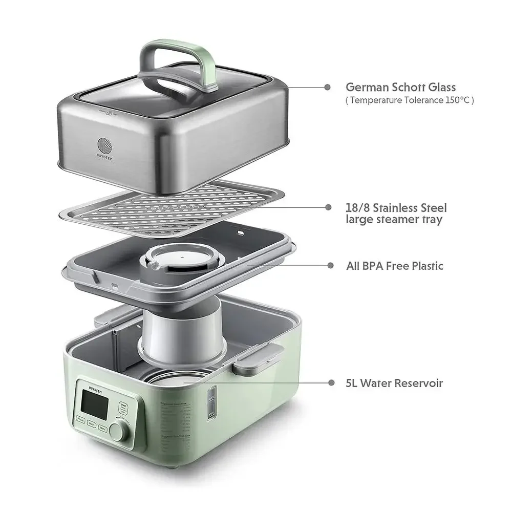 Electric Food Steamer 2 Tier Stainless Steel Cooking Steamer 1500W Slow Cook Mode Steam Vegetables Seafood Yogurt 10 Quart