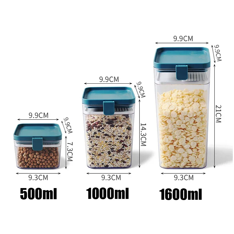 500/1000/1600ML Food Storage Container Plastic Kitchen Refrigerator Noodle Box Multigrain Storage Tank Transparent Sealed Cans