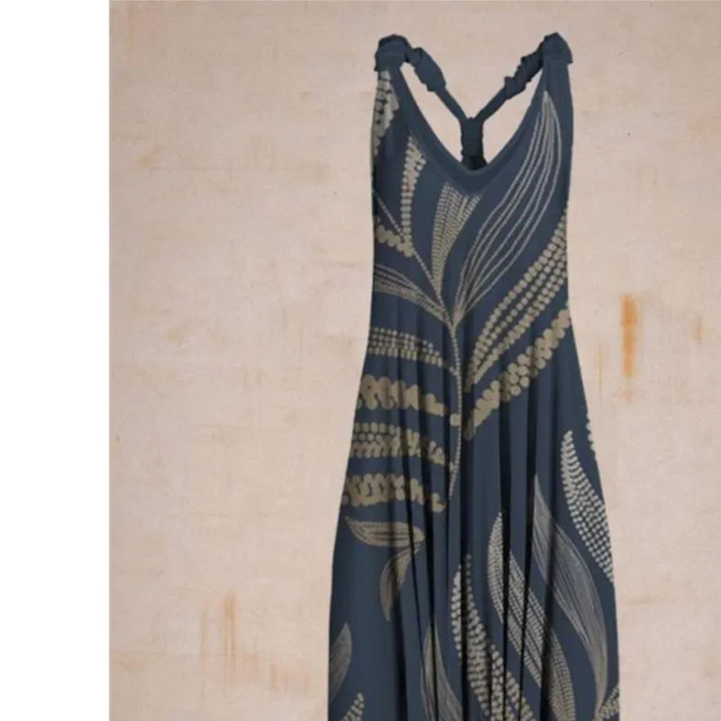 Bohemian Women's V-neck Sleeveless Jumpsuit Retro Ethnic Halter Top Harem Pants Beach Fashionable Casual Floral Print Jumpsuit