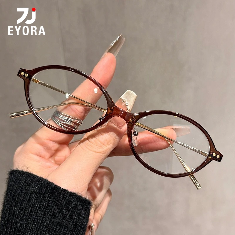 

EYORA Oval Ultralight Reading Glasses for Women Vintage Anti Blue Light Photochromic Glasses Optical Lenses with Prescription