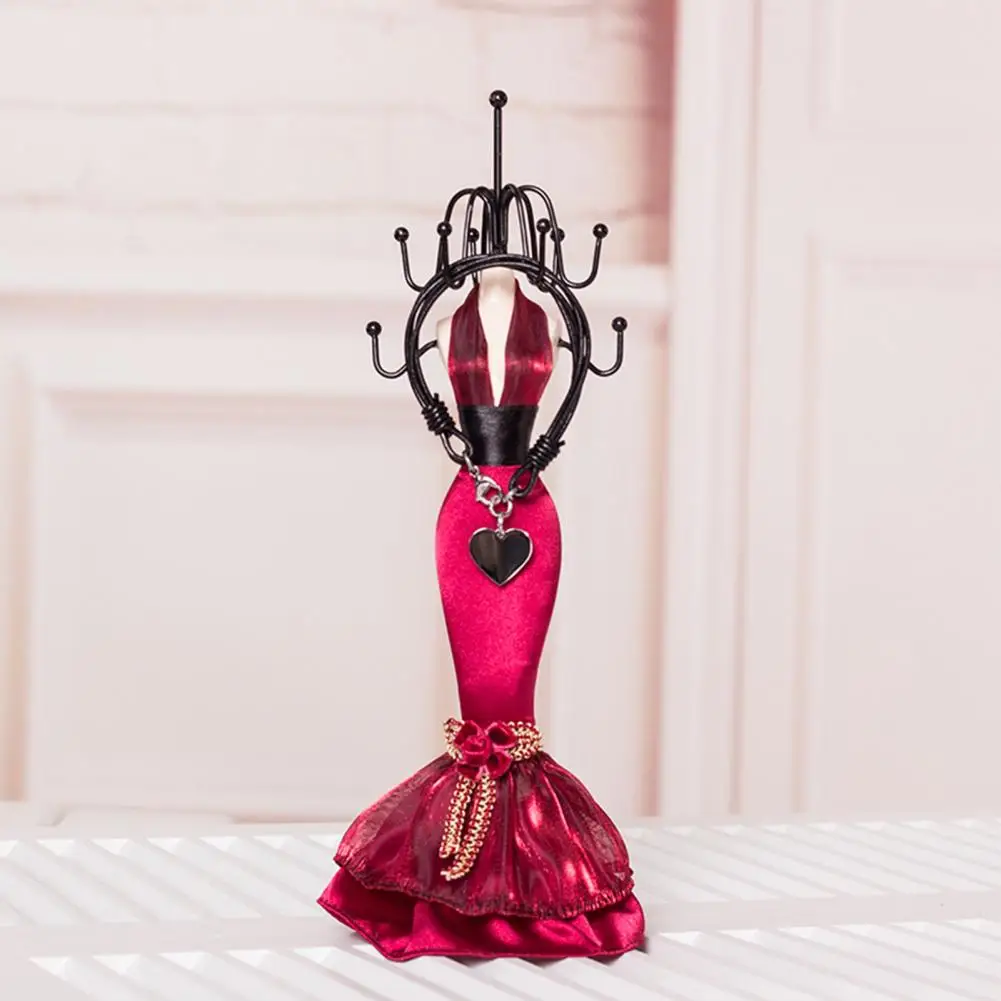Mini Jewelry Stand Lady Mannequin Jewelry Organizer with 8 Hooks 2 Tier Necklace Bracelet Earring Ring Holder Display Stand