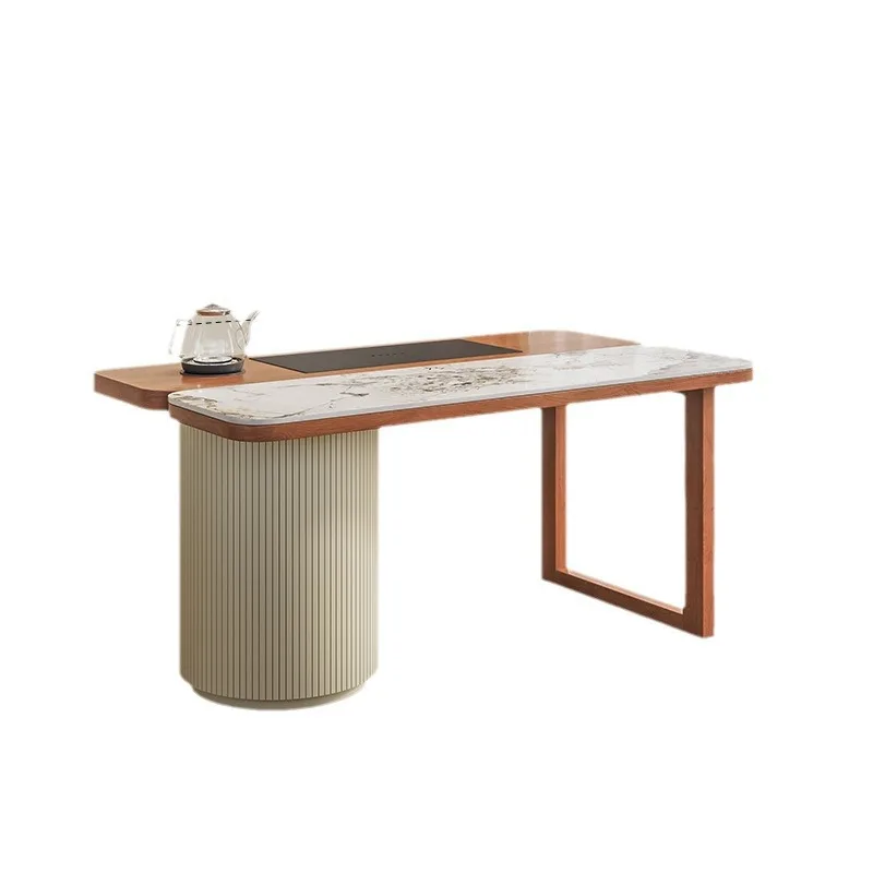 Balcony tea table and chair combination small apartment modern simple household tea table tea table integrated solid wood rock s