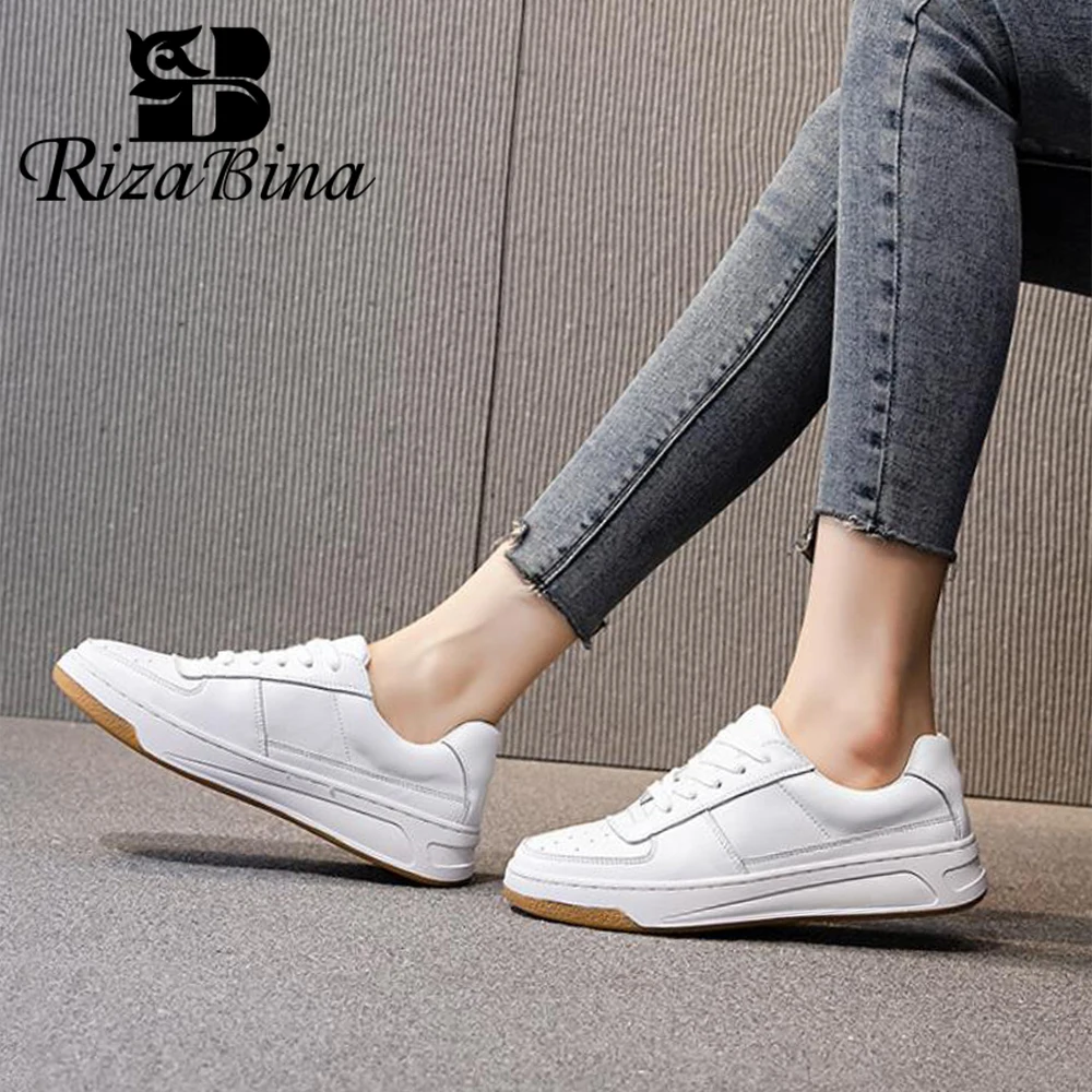 RIZABINA 2023 Ins Women Sneakers Real Leather Fashion Flats Shoes Woman Cross Strap Casual Daily Spring Lady Footwear Size 35-40