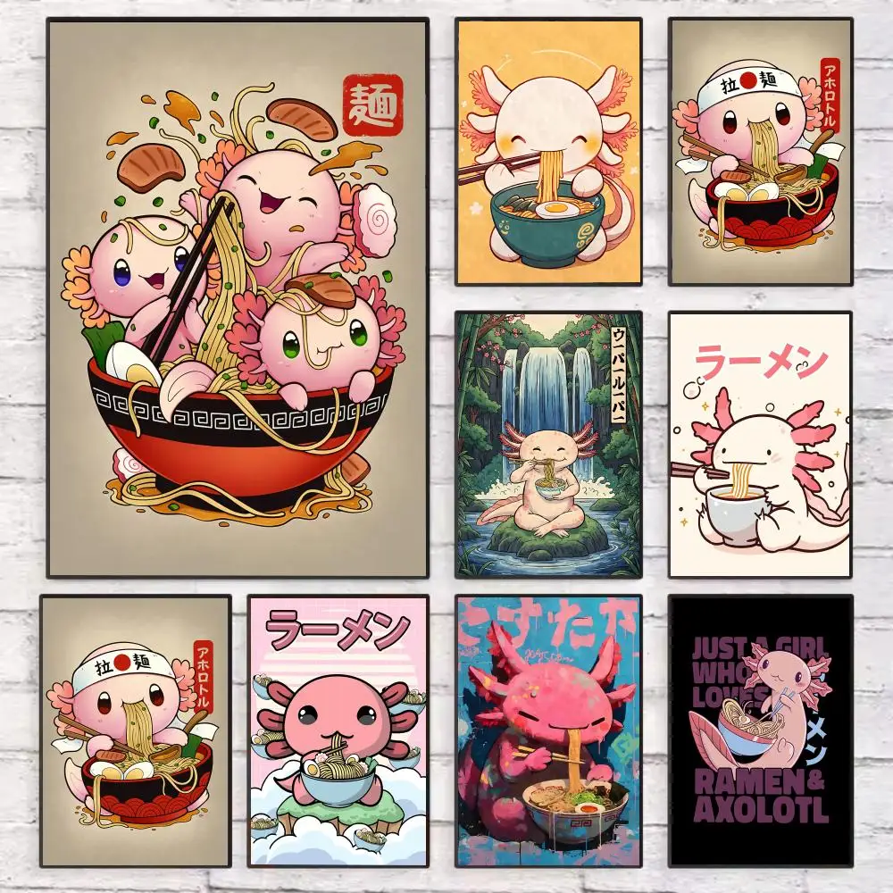 

Ramen Axolotls Art Design Poster Wall Art Sticky for Living Room Bedroom Office Hallway Bar Home Decor Gift Idea