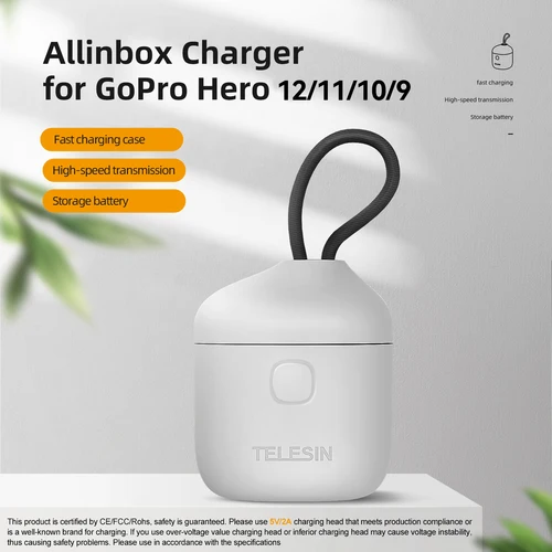 Imagen 1 del producto TELESIN-cargador portátil para GoPro Hero 12 11 10, batería de 3 ranuras, caja de carga impermeable anticaída de silicona con lector de tarjetas TF
