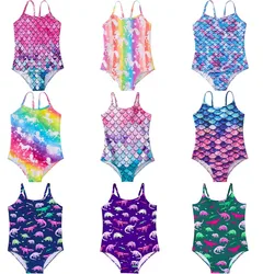 Girls One Pieces Swimsuit Cute Swimwear Bathing Suits Multicolor Kids Sport Summer Beach Swimwear 2-8 Years