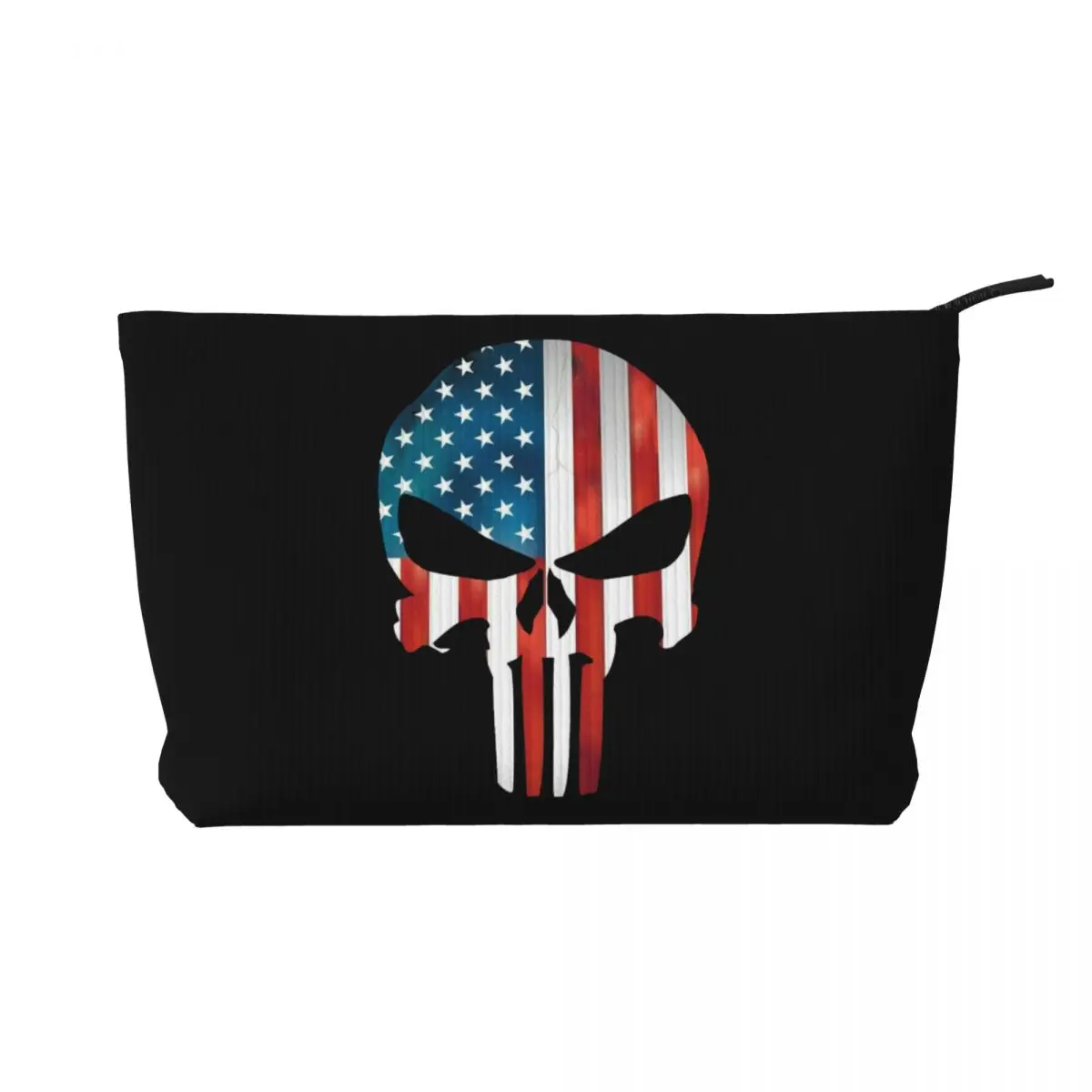 Custom American Flag Skeleton Punisher Skull Makeup Bag Women Travel Cosmetic Organizer Corduroy Storage Toiletry Bags