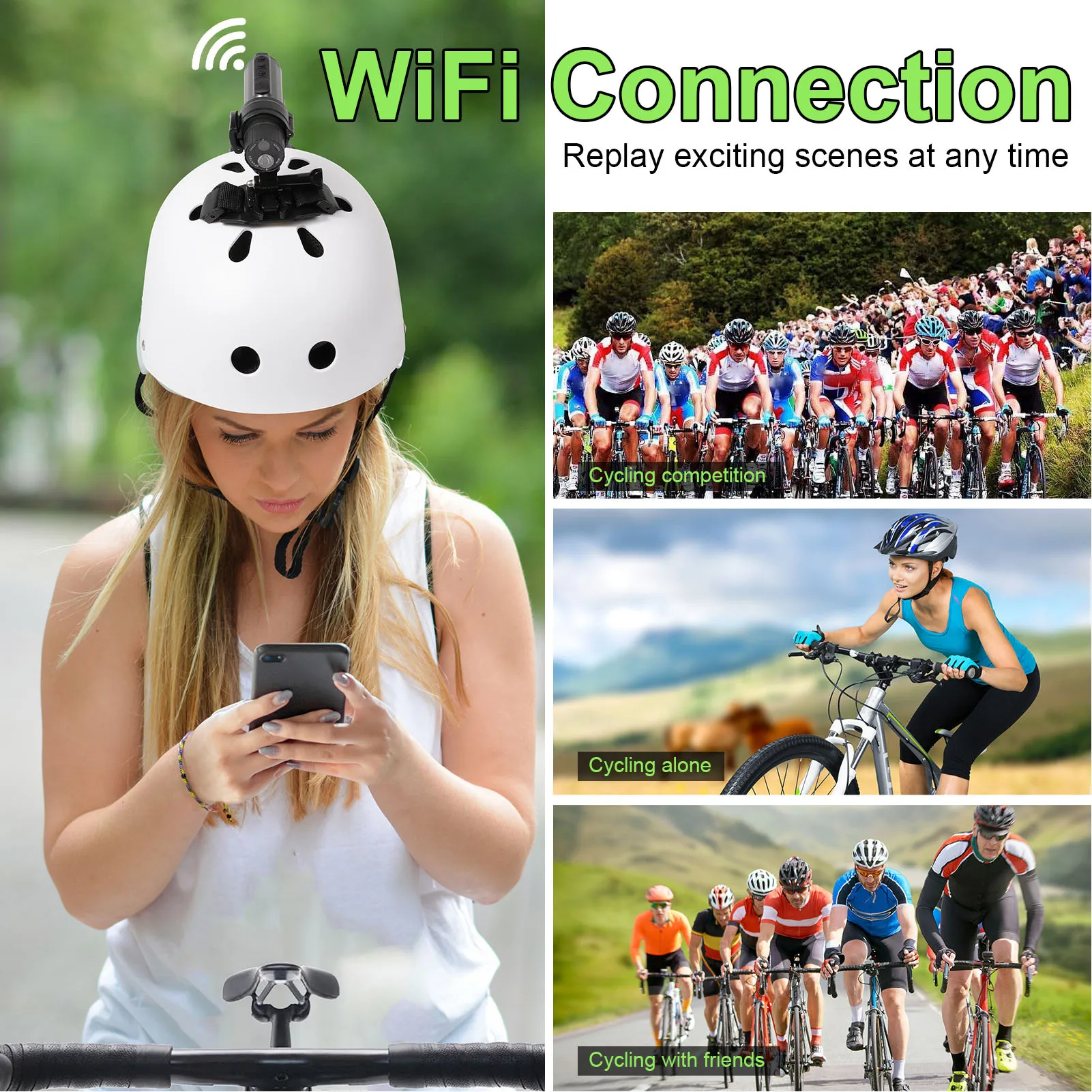 خوذة رياضية كاميرا مقاومة للماء 140 °   زاوية واسعة APP خوذة مسجل فيديو 4K ملء الضوء المضادة للاهتزاز للدراجات النارية