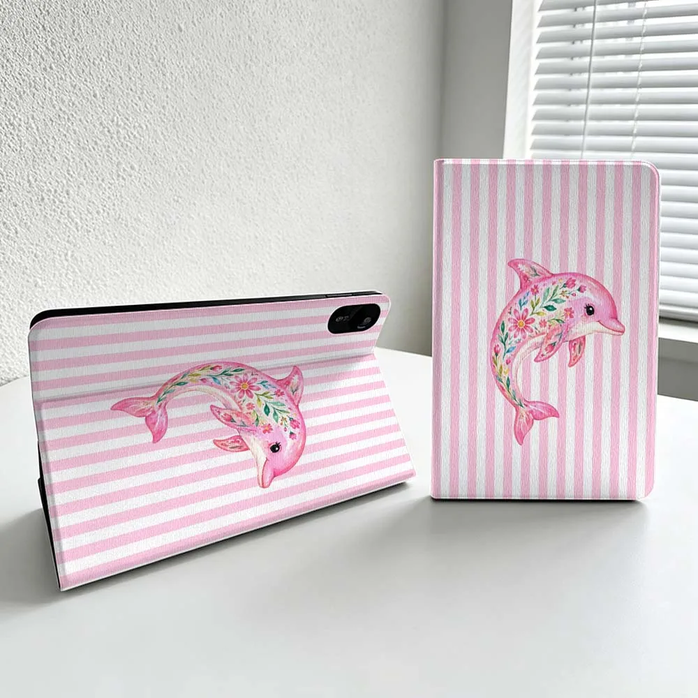 Pink Striped Dolphin Turtle For Xiaomi Redmi Mi Pad 8 7 6 5 4 2 SE K Pro Max Ultra Poco Pad Soft Inch Tablet Case Cover