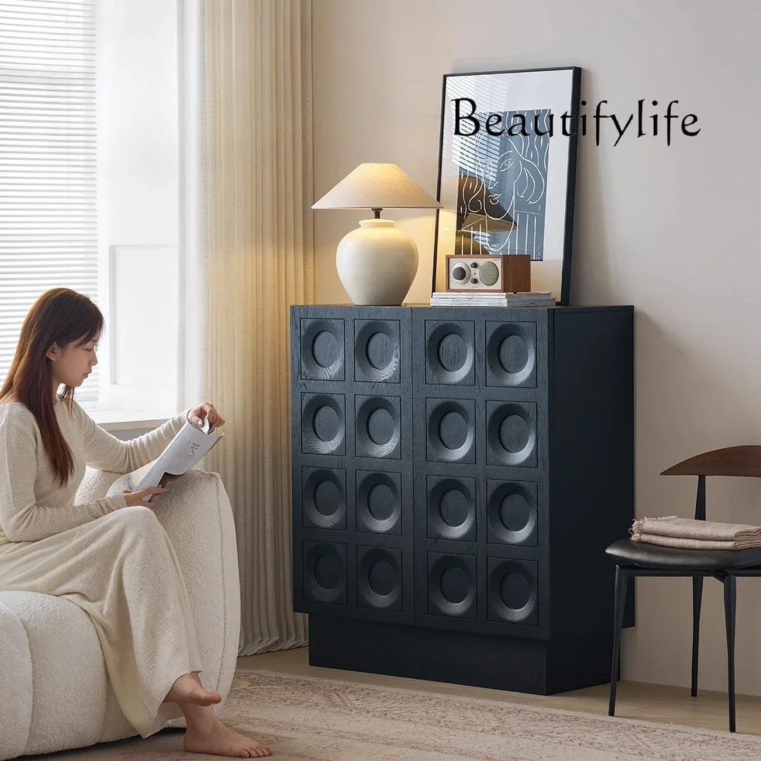 

ZL French retro living room solid wood storage black wall storage dining side cabinet entry decoration fashion