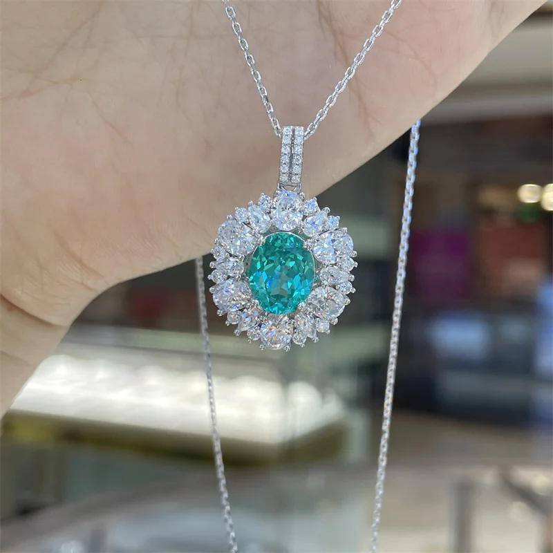 

ZFSILVER Trendy 925 Silver Cultivated Gem 3ct Paraiba Tourmline Necklace For Charms Women Accessories Party Jewelry Gift P3-0129