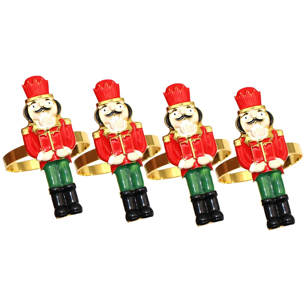 4 Pcs Nutcracker Napkin Rings Bbq Decorations Christmas Table Metal Buckle Adornment Decorate Banquet