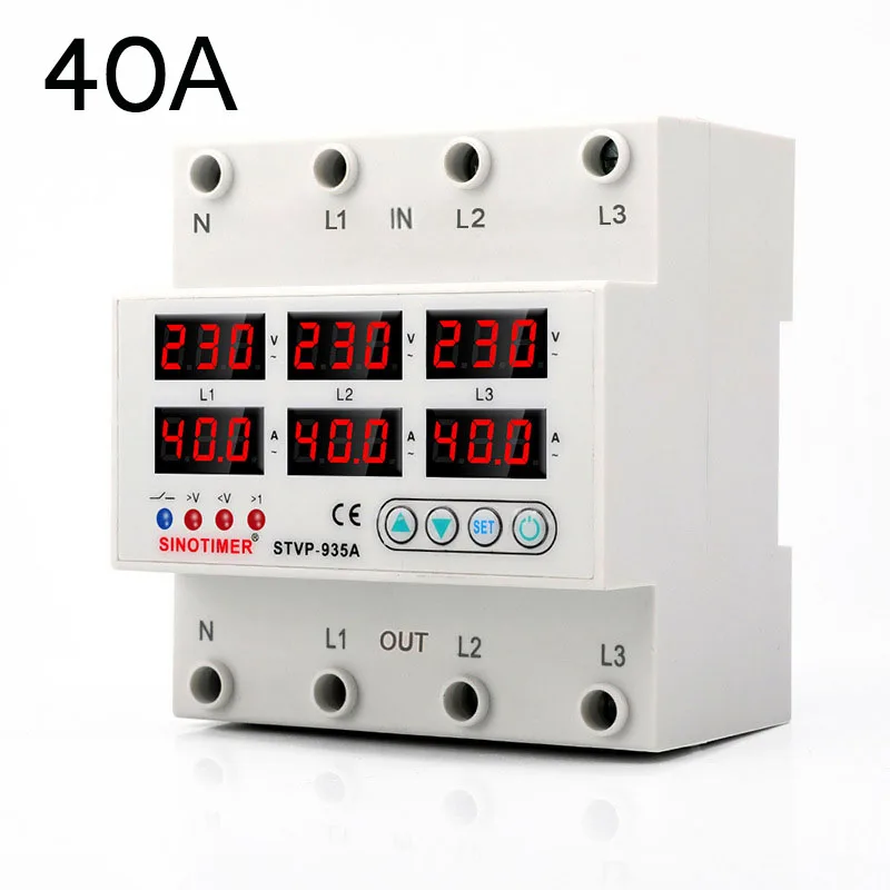 STVP-935A 3 Phase 40A/63A/80A/100A Din Rail Adjustable Over Voltage and Under Voltage Current Limit Protection Relay Protector