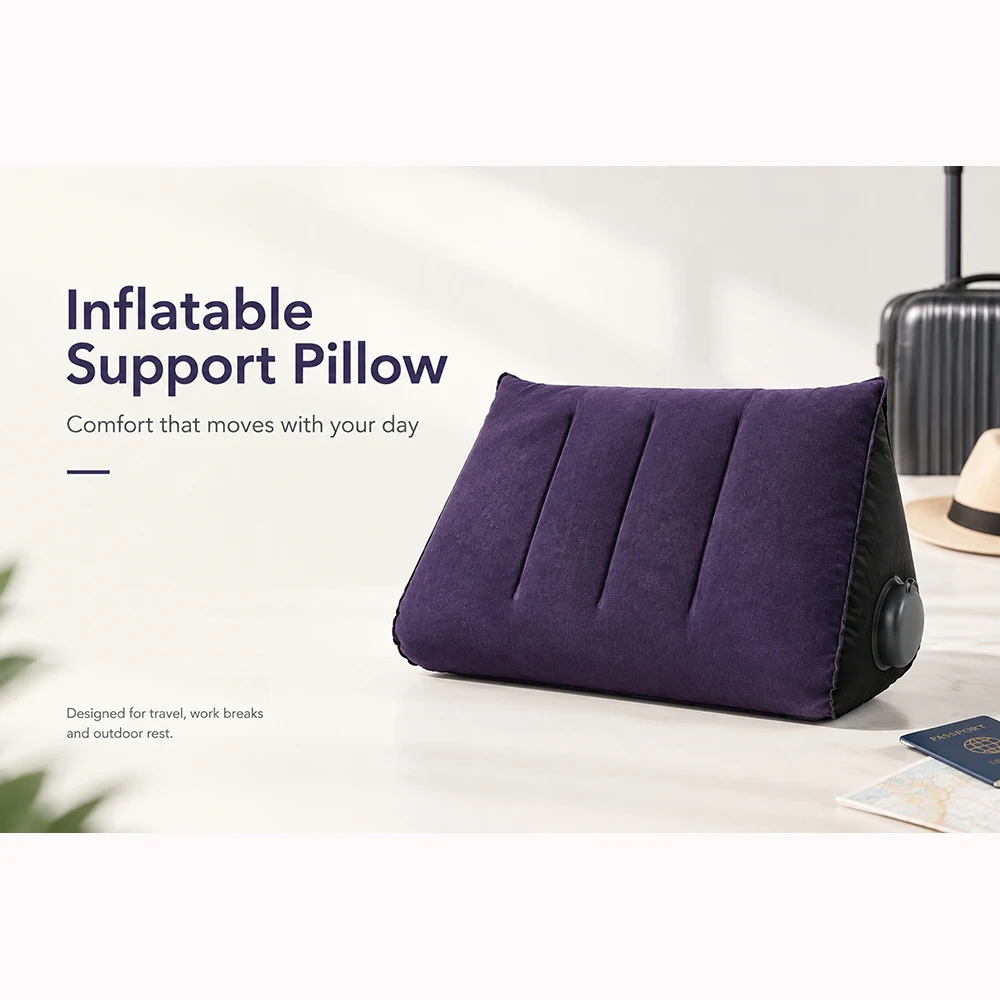 Press to Inflate Inflatable Lumbar Pillow Portable Flocking Air Cushion Outdoor Camping Travel Car Office Back Support Pillow