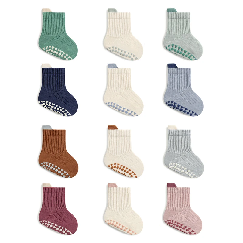 

3Pairs Macaron Color Kids Cotton Socks Boys And Girls Cute Comfy Breathable Baby Non-slip Floor Socks