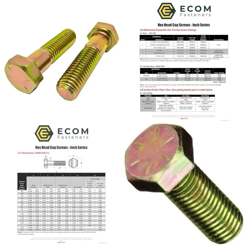

Grade 8 Zinc Yellow Plated Steel Hex Cap Screws 5/16-18 x 4 Inches, Coarse Thread, Partial Thread, 50 Pack