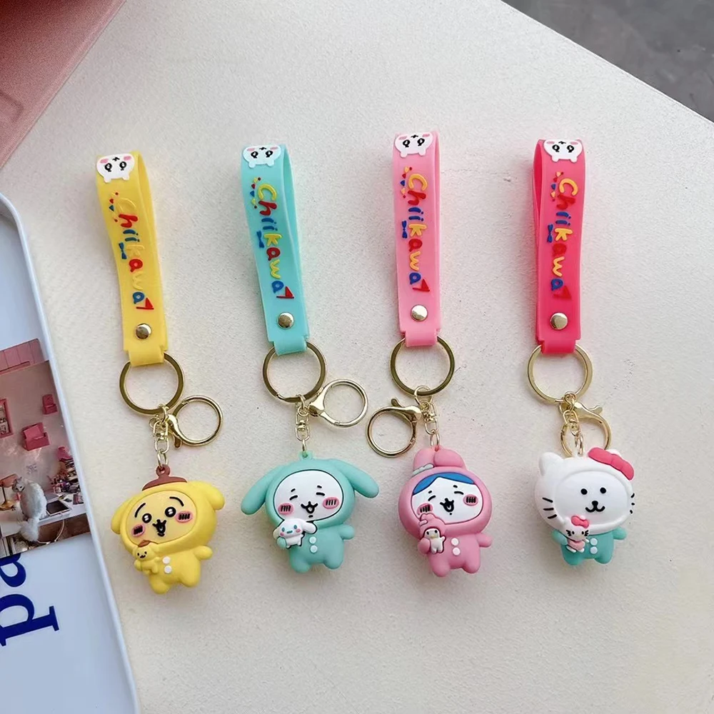 Cartoon Cross Dressing Chikawa Doll Keychain Pendant Hello Kitty Cute Fun Backpack Pendant Car Key Decoration Pendant Small Gift