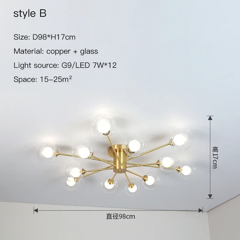 Nordic Glazen Slaapkamer Plafond Kroonluchter G9 voor Woonkamer Loft Hanglamp Scandinavisch Decor Binnenverlichting Lustres Armatuur
