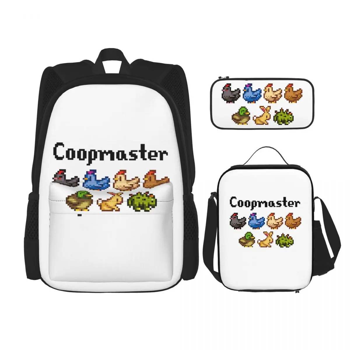 Stardew Valley Coopmaster Coop Animals Backpack Boy Girl Bookbag Students School Bags Rucksack Lunch Bag Pen Bag Three-Piece Set