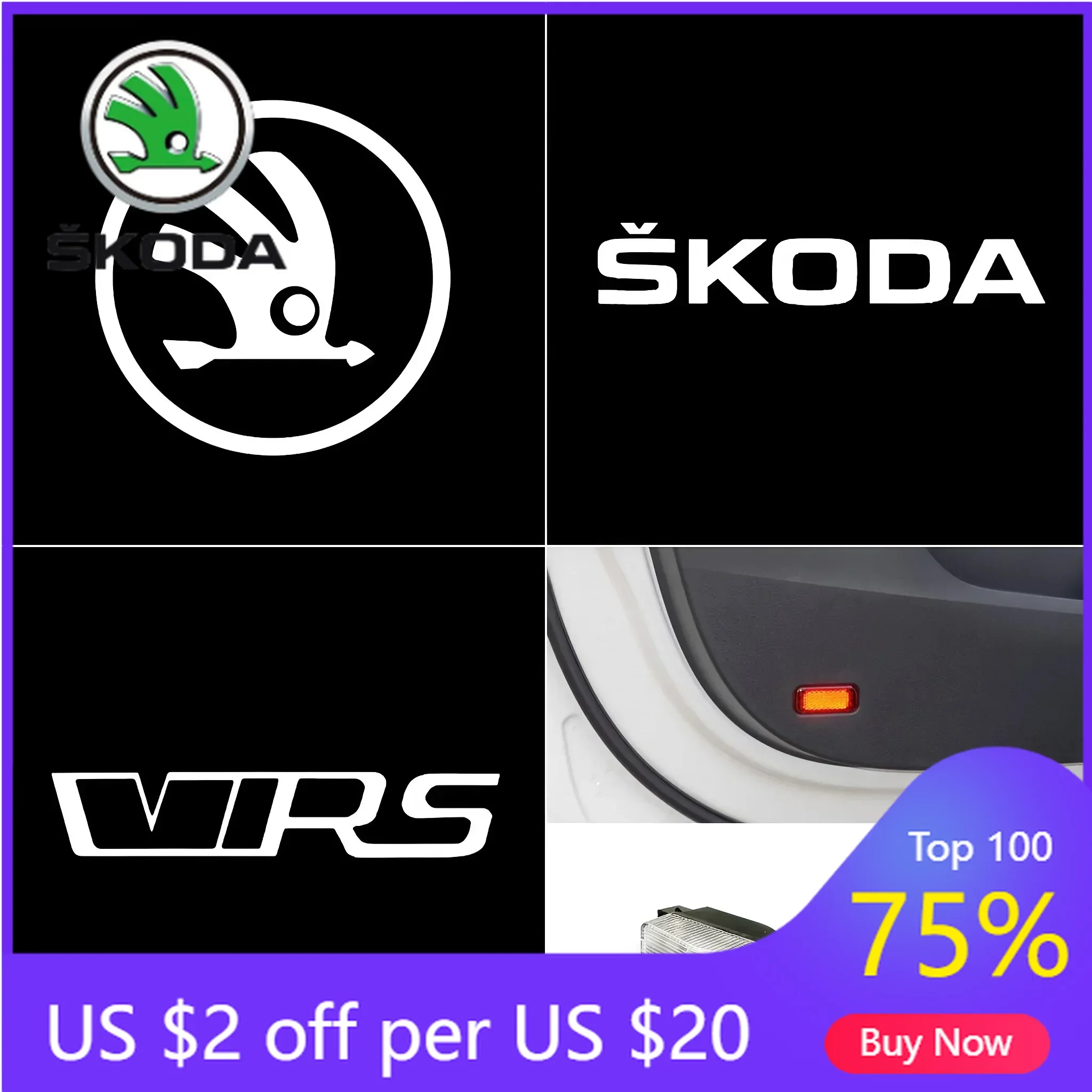 

Наклейка на автомобиль 2025, новая, 2 шт., для Skoda, светодиодный проектор логотипа на дверь, Octavia A7, Yeti, Kodiaq, Karoq 2016-2021