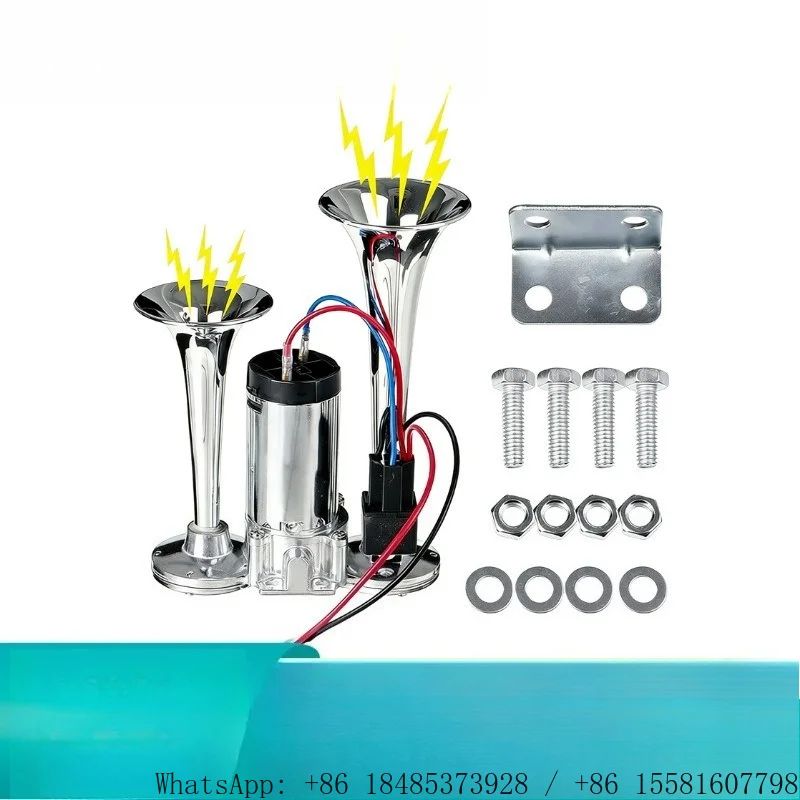 12V Dual Trumpet Air Horn Built-in Electric Pump Air Compressor Horn Kit Loud Sound Replacement for Car Truck Vehicle