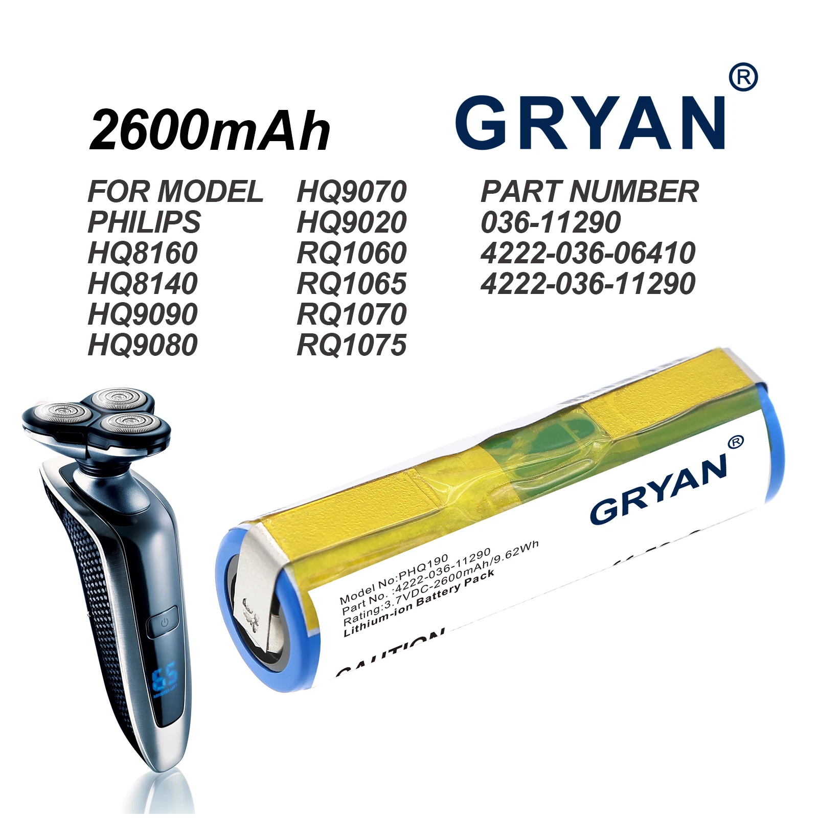 

Сменный аккумулятор RQ12 для бритвы 2600 мАч для Philips RQ1250 RQ1260 RQ1280 RQ1290 RQ1150X RQ1160X RQ1180X RQ1185 RQ1050 RQ1060