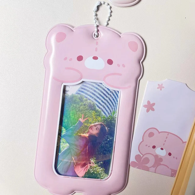 Tooe 3 inch Kpop fotokaarthouder sleutelhanger Y2K Kawaii Koreaanse kaarthouder pluche duivel cover schattig esthetisch krediet ID bankkaart bus kaart beschermhoes foto mouwen (bruin