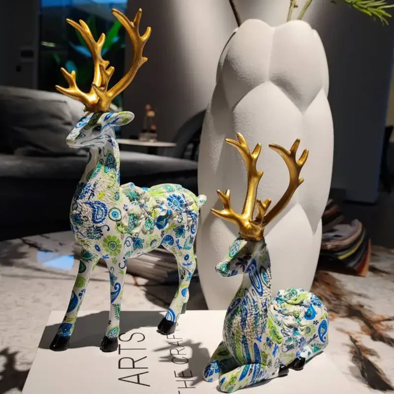 Statues for Home Decor Figurines Sculptures Modern,Deer Decorations Center Table Living Room Resin , 2 PCS Christmas Reindeer