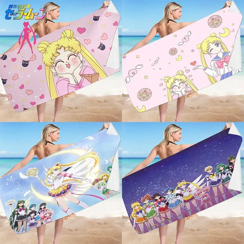 Anime Sailor Moon Beach Towel Girls Cartoon Kawaii Summer Towels Bathroom Bath Towel Cosplay Swim Towels Travel Towel Quick Dry