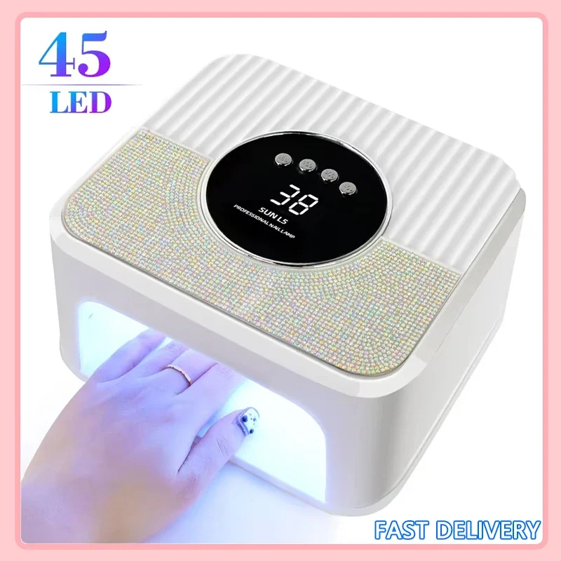 Lampada per unghie UV 45LED Asciugatrice per unghie ad alta potenza con schermo LCD intelligente Base in gel Strumento per pedicure per lampada per asciugare il polimerizzazione domestica Rimovibile