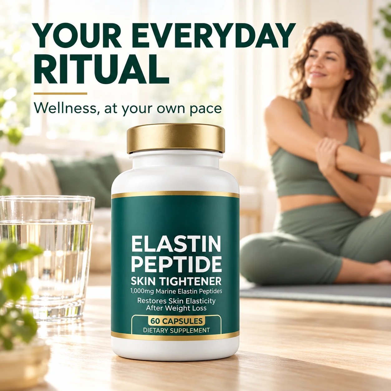 Elastin Protein Peptide Capsules, 1000mg of marine elastic protein peptides, support skin elasticity and a firm appearance
