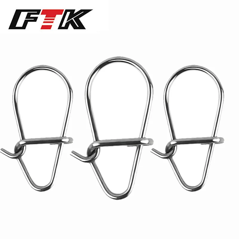 FTK 50Pcs Gourd Pin Stainless Steel Safety Fast Clip Lock Pin Oval Snap Strong Pull Anti-corrosion Fishing Lure Rigs Connector