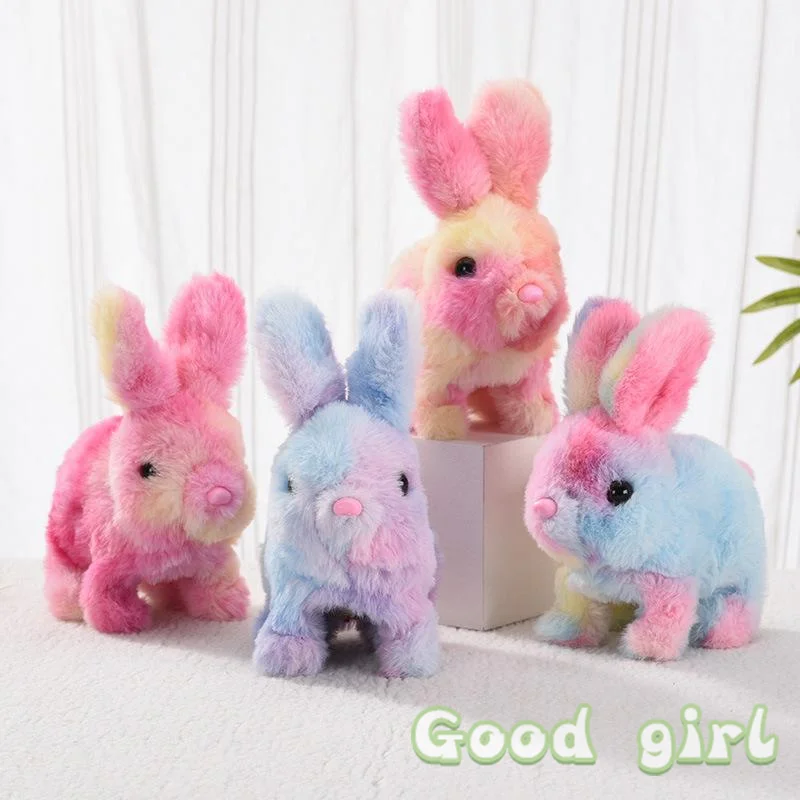Nuevo 1 Uds. Conejo arcoíris para caminar, orejas de movimiento, muñeco de Peluche con sonido, bonito conejo eléctrico, juguetes de Peluche interactivos, regalos de cumpleaños