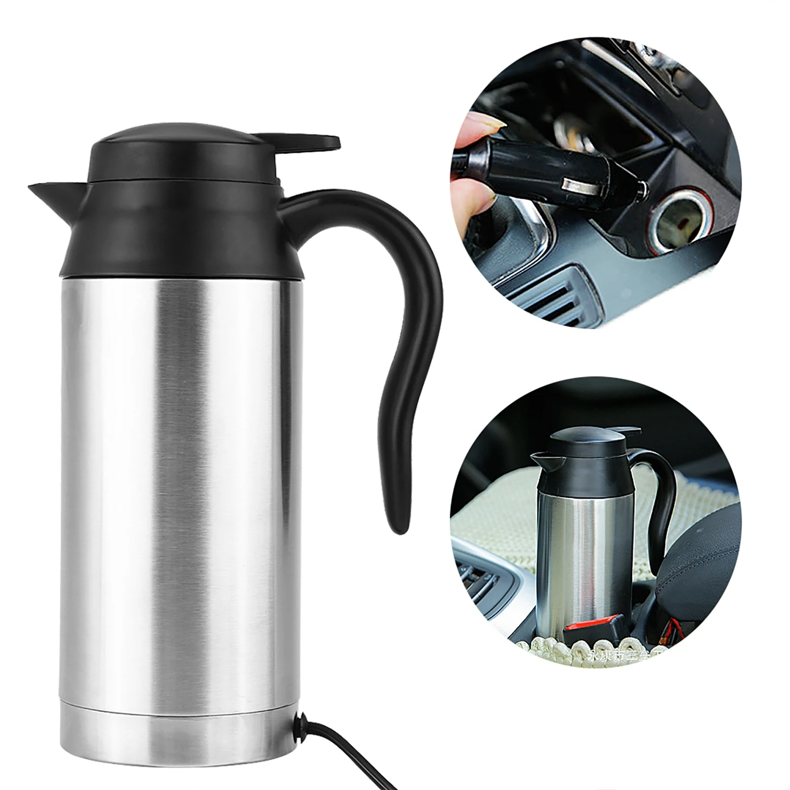 

750ml 12V Car Stainless Steel Cigarette Lighter Heating Kettle Mug Electric Travel Thermoses