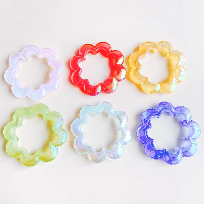 Acrylic Plastic Flower Loop Pendant Earring Accessories Eardrop Necklace Charms Jewelry Finding DIY Making Material 8pcs