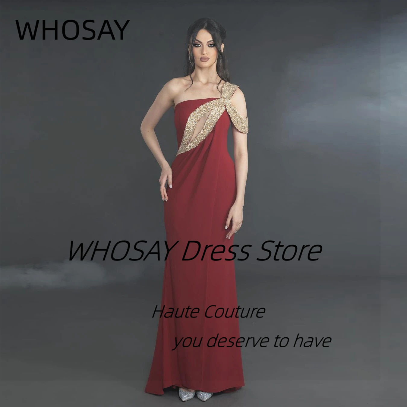 WHOSAY 2024 New Style Keyhole Sequins One Shoulder Prom Dresses Zipper Back Long Elegant Evening Gowns for Women