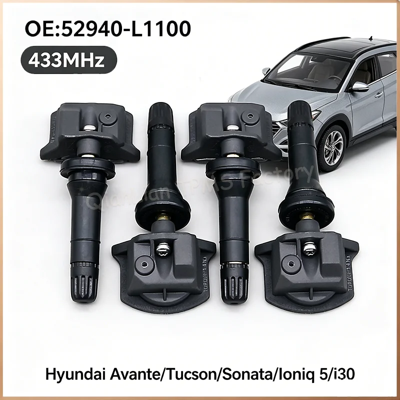 Sistema de sensores de neumáticos para coche, 4 sensores TPMS de 433MHz 52940L1100 para Hyundai Avante, Ioniq 5, Sonata, Fe, Tucson, i30, Kia Carnival, Sorento