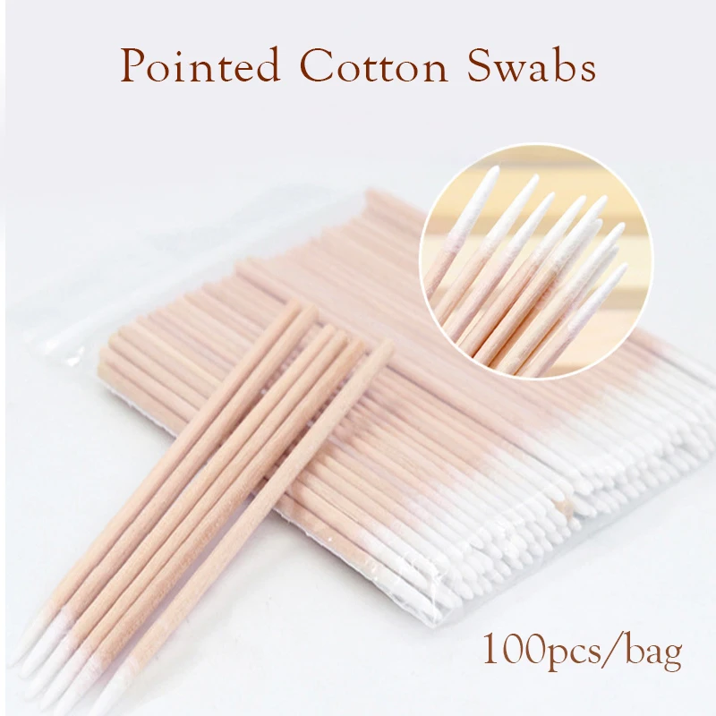 100/300Pcs Nail Wood Cotton Swab Clean Sticks Buds Tip Wooden Cotton Head Manicure Detail Corrector Nail Polish Remover Art Tool