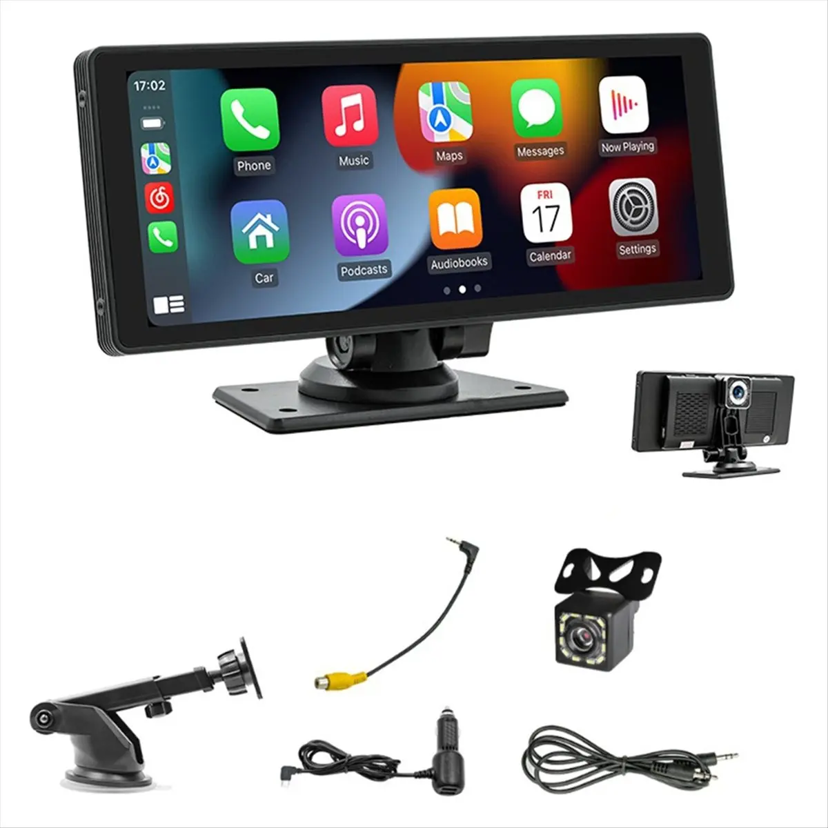 A59E Portable Wireless Carplay Car Stereo with Dash Cam - 10.26In HD IPS Screen, Android Auto, 1080P Backup Camera, Bluetooth