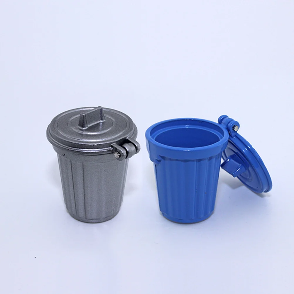 2 Pcs House Trash Can Mini Supplies Alloy Toy Suite Model Furniture Decor Child