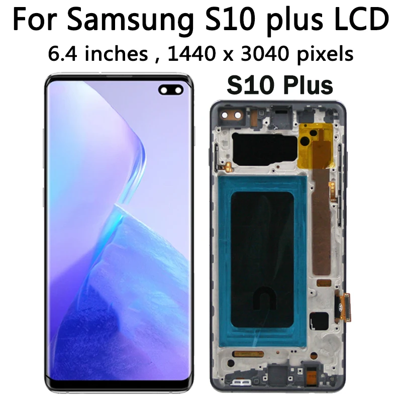 Substituição da tela de toque com moldura para Samsung S10 Plus, TFT, G975F, Display LCD, Substituição Digital, G973F