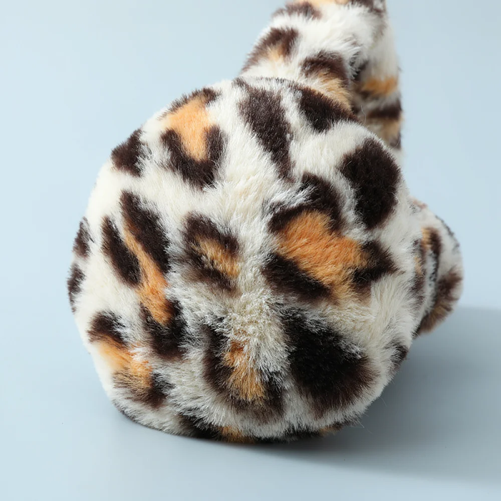 Warm Plush Earmuffs Leopard Print Winter Foldable Ear Muffs Women Soft Fuzzy Ear Warmers Outdoor Cold Weather Protection