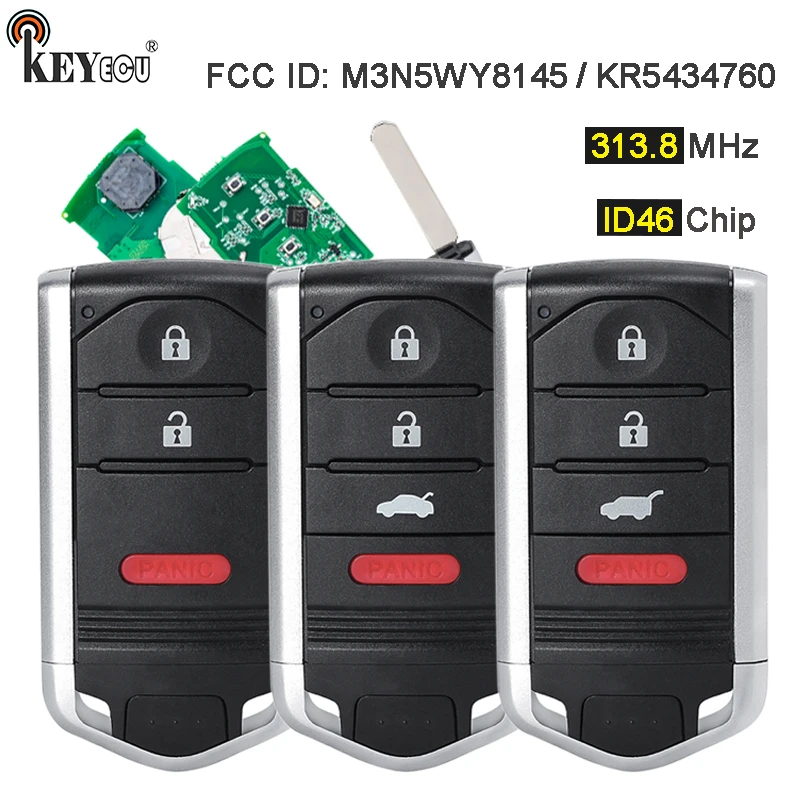 KEYECU 313.8MHz ID46 Chip FCC ID: KR5434760 مفتاح بعيد ذكي فوب لـ Acura ILX RDX 2011 2012 2013 2014 2015