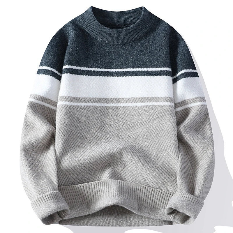 stripe Sweater Men's Casual Warm round neck Sweaters  Winter korea style High Quality Fashion thicken Men Comfortable pullovers