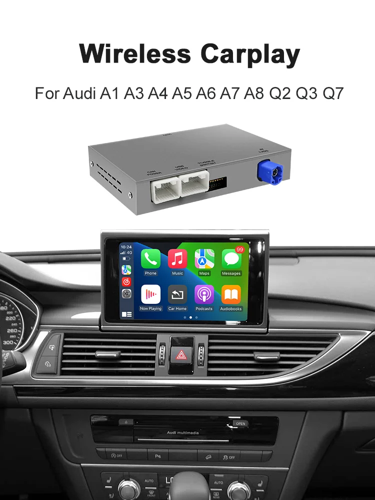 Adapter interfejsu bezprzewodowego CarPlay Android Auto do Audi A6 A7 2013-2018 RMC HNR z funkcją AirPlay Mirror Link, obsługujący kamerę, nawigację GPS i moduł BT. — 2